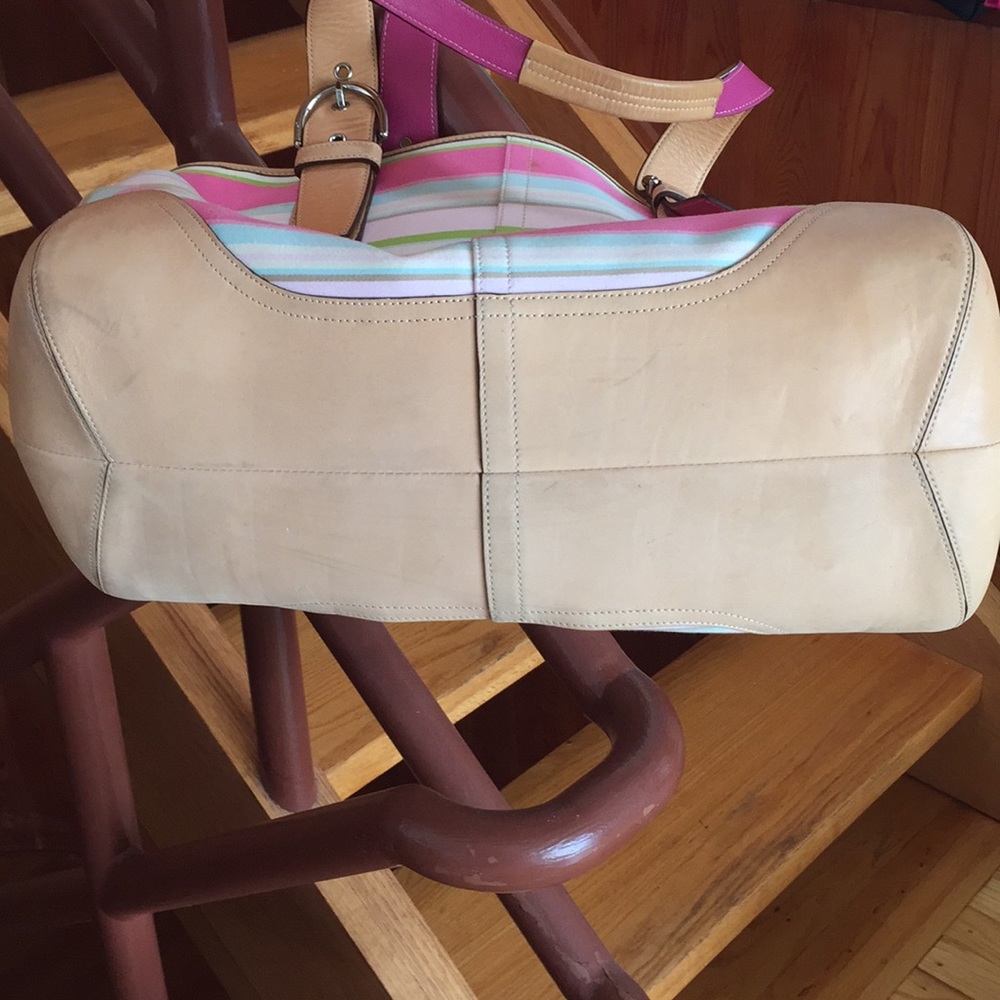 Authentic Coach Leather Heritage Stripe Diaper Bag - Picture 4 of 5